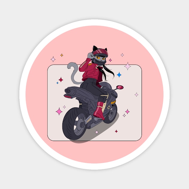 Biker cat girl Magnet by ErisArt